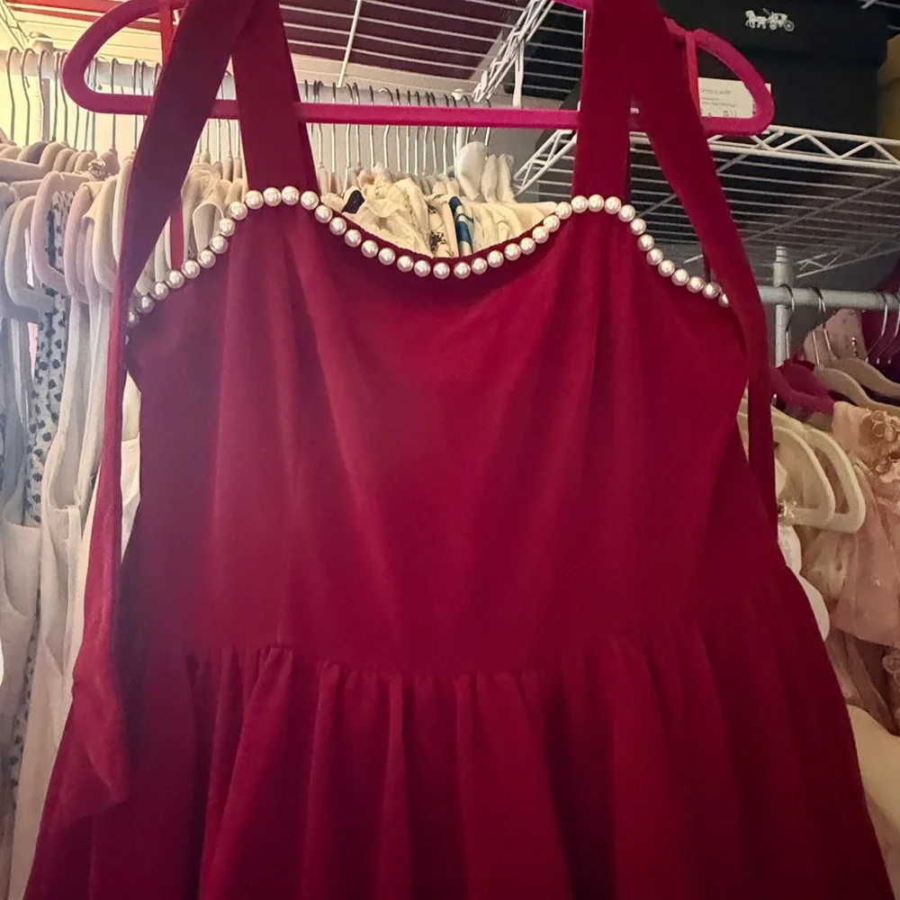 JessaKae Red Velvet Pearl-Trim Maxi Dress - Picture 6 of 6